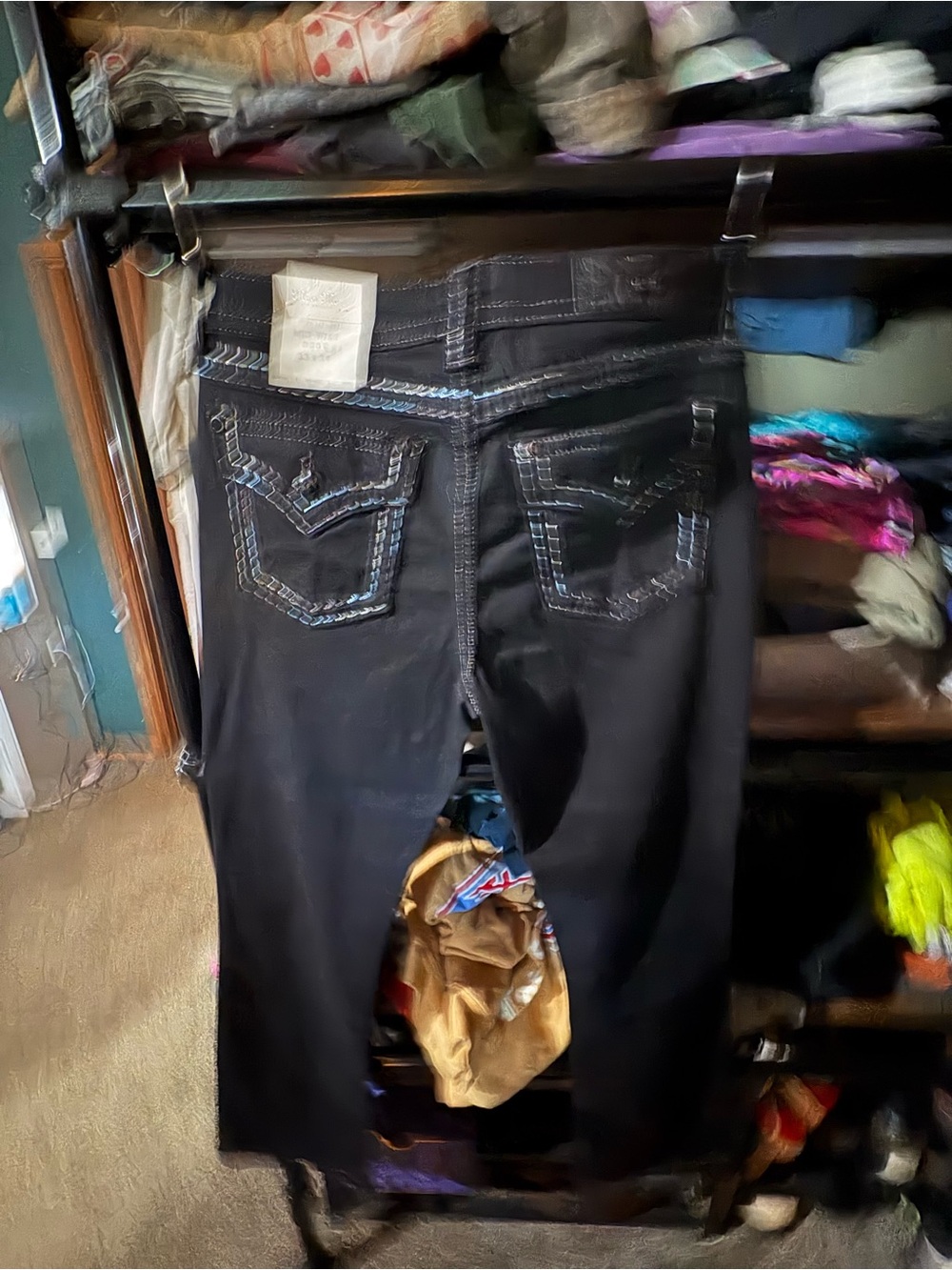 Miss Me Black Straight Jeans with Blue Contrast Stitching